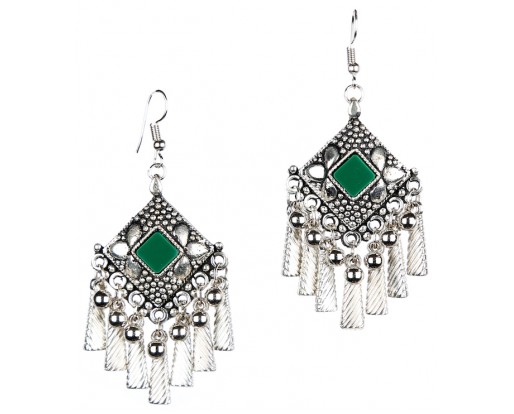 DARK GREEN Silver Oxidized Earrings Jhumka Jhumki Bali Imitation Indian Bollywood Ethnic Wedding Jewelry H32